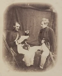 General Sir Colin Campbell y el Mayor General William Mansfield leyendo despachos, c.1858